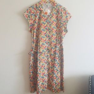 Ellen Ortan size 2X red floral shirt dress tie